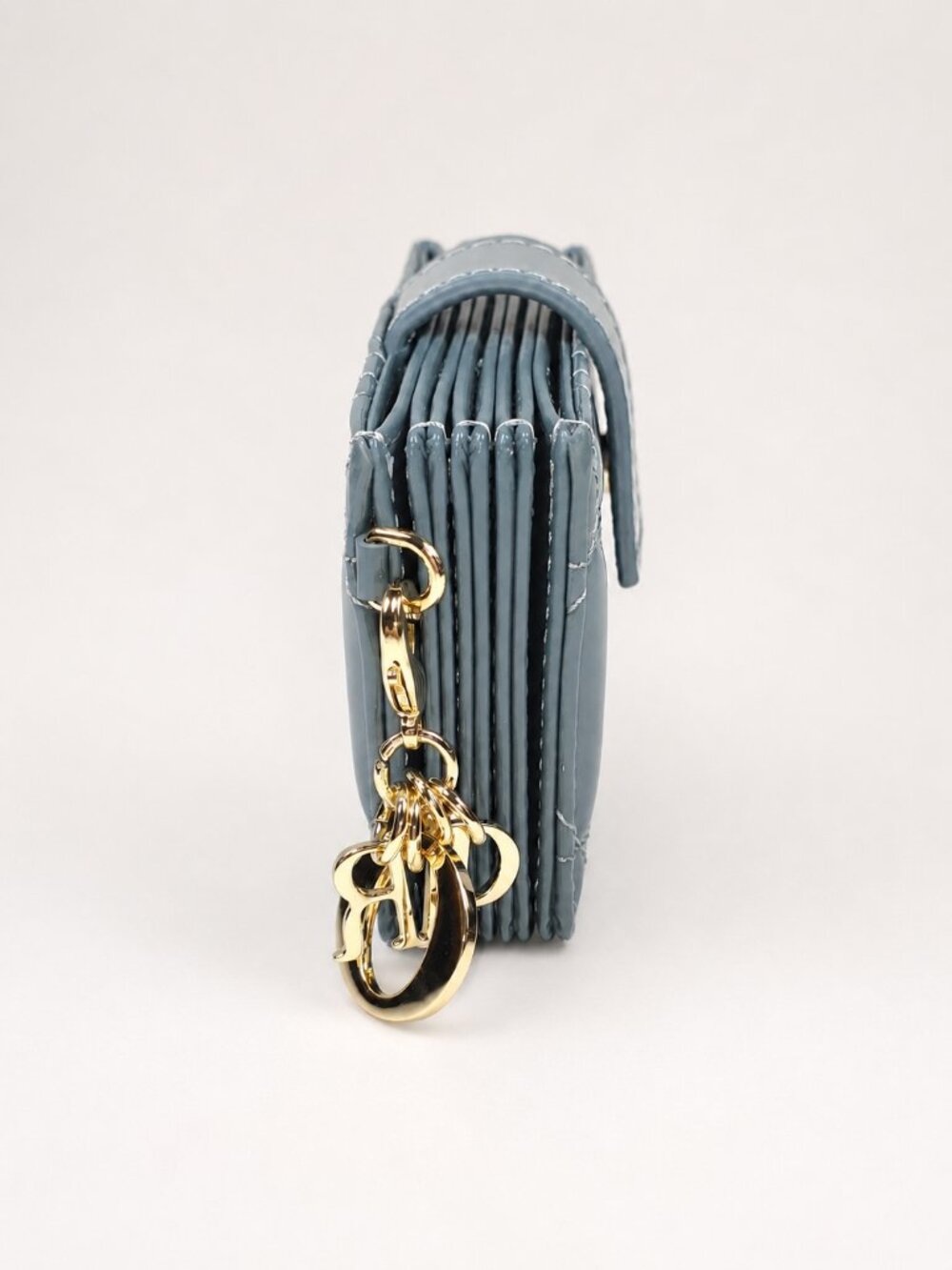 Christian Dior Blue Gray Patent Cannage Accordion Wallet w/ Dior Charms - Picture 4 of 7